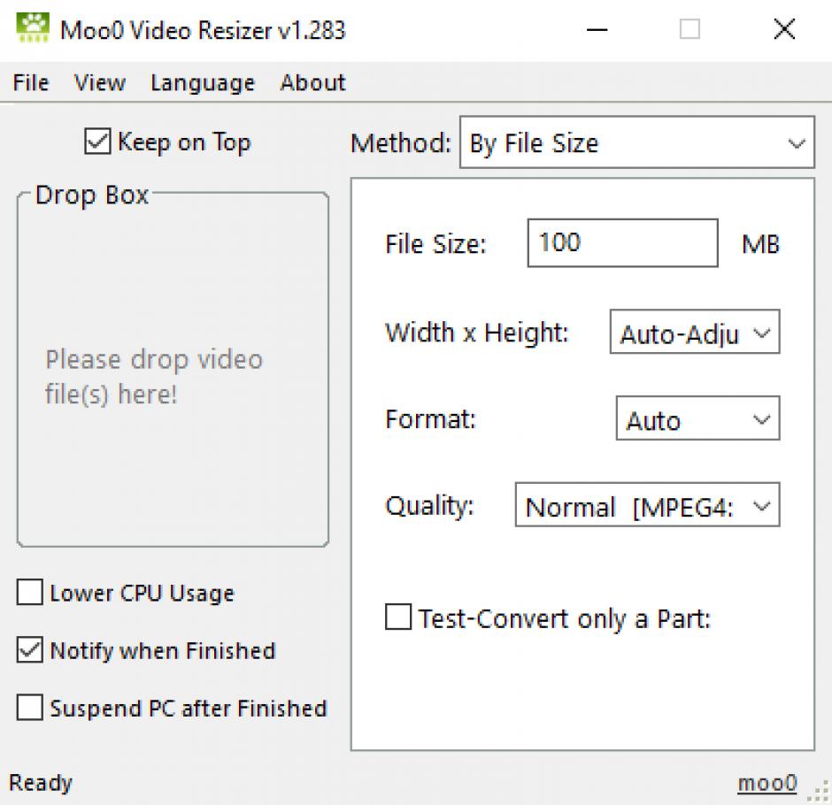 Moo0 Video Resizer main screen