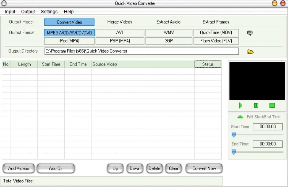 Quick Video Converter main screen