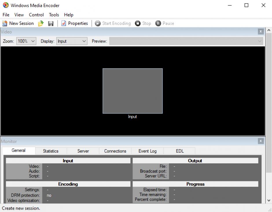 Windows Media Encoder main screen