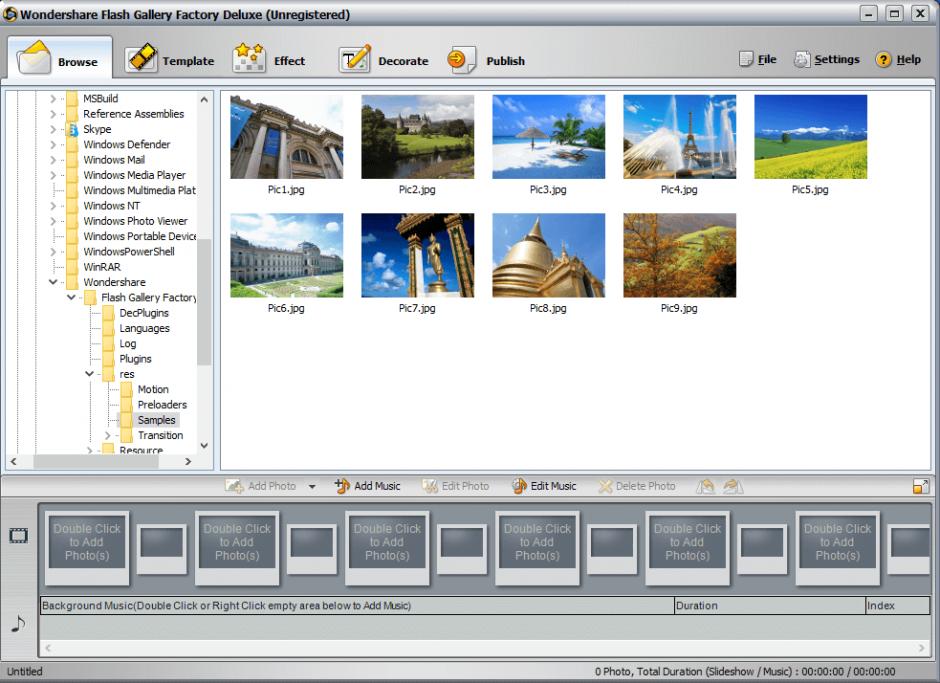 Wondershare Flash Gallery Factory Deluxe main screen