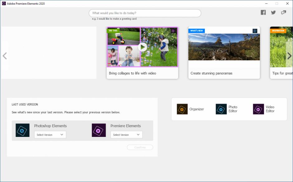 Adobe Premiere Elements 2020 main screen