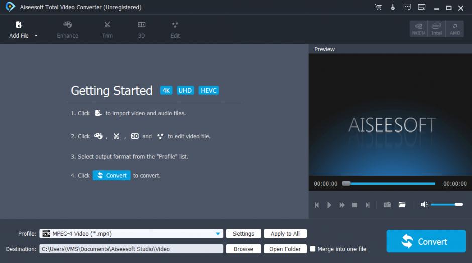 Aiseesoft Total Video Converter main screen