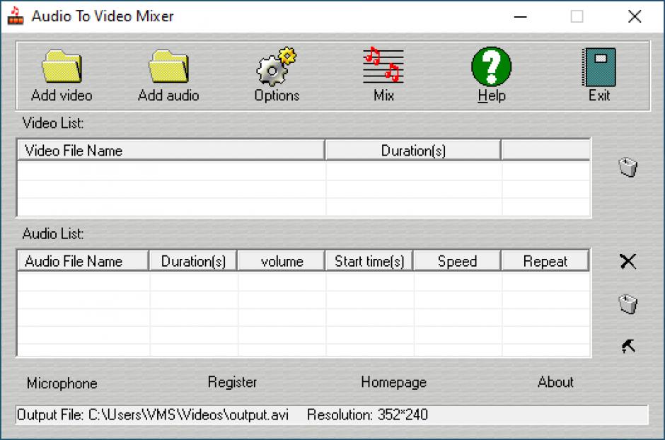 Audio To Video Mixer main screen