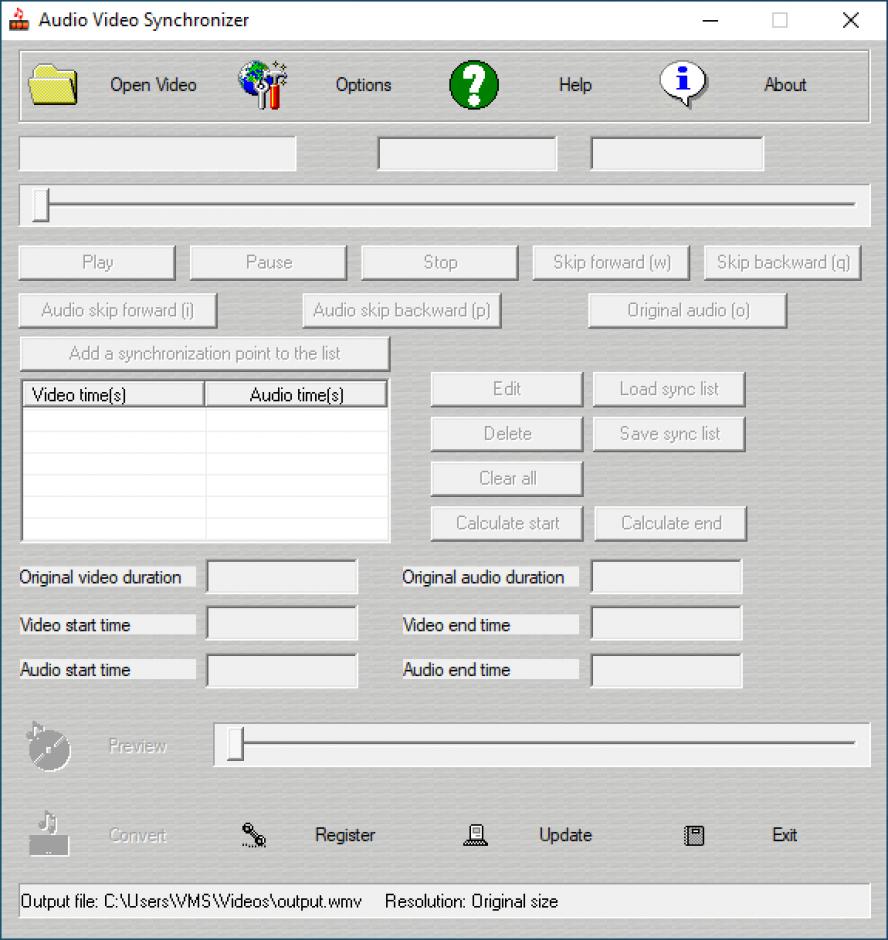 Audio Video Synchronizer main screen