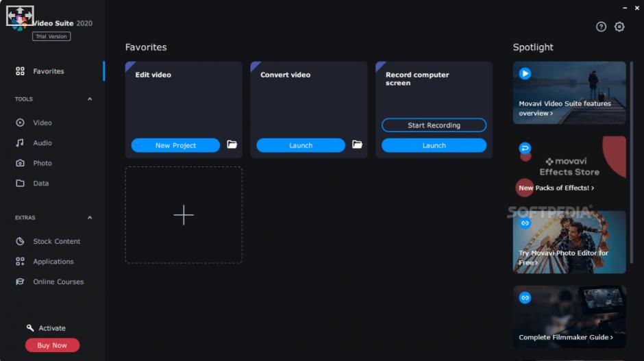 Movavi Video Suite 2020 main screen