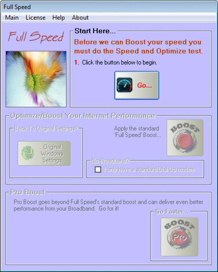 Full Speed main screen