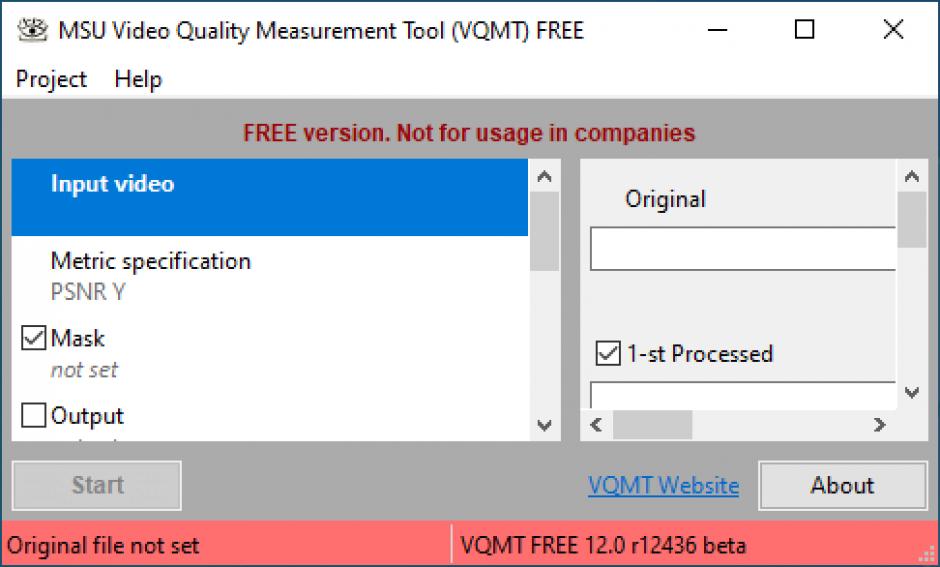 MSU Video Quality Measurement Tool main screen