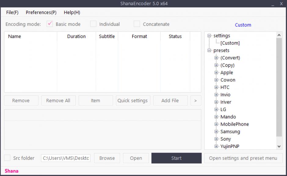 Shana Encoder main screen