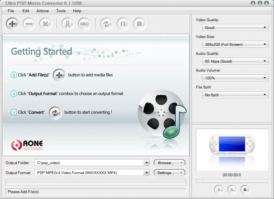 Ultra PSP Movie Converter main screen