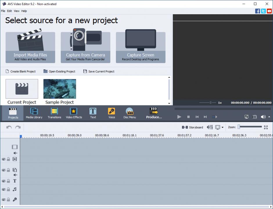 AVS Video Editor main screen