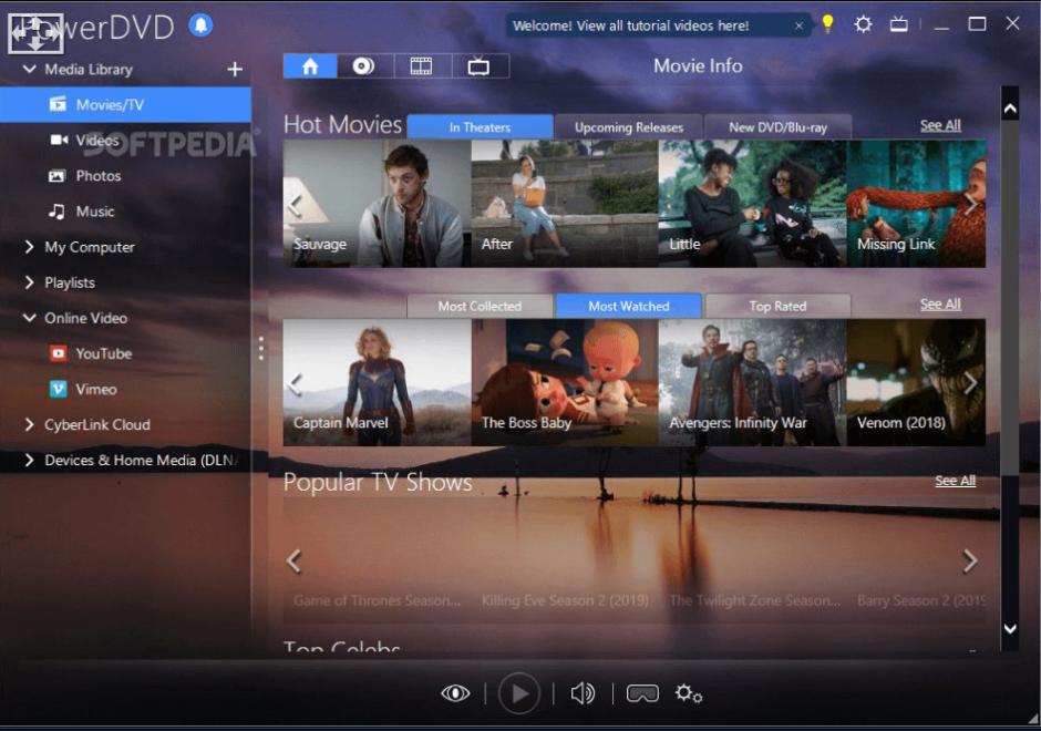 CyberLink PowerDVD main screen
