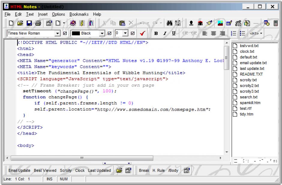 HTML Notes main screen