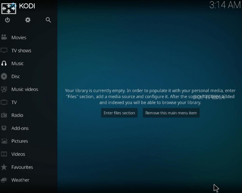 Kodi main screen