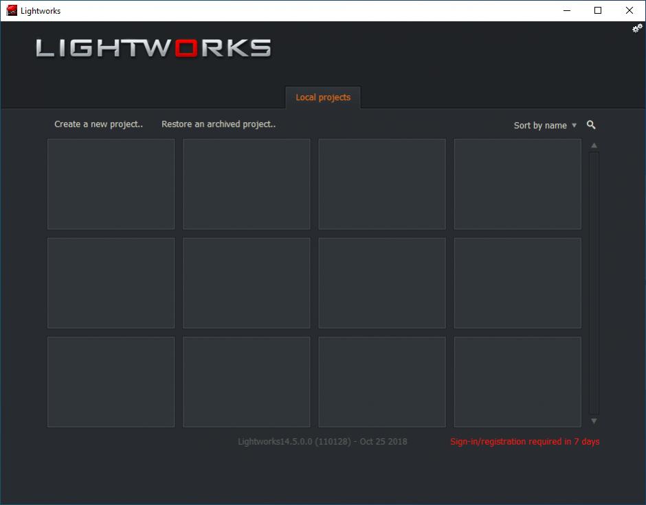 Lightworks Editor main screen