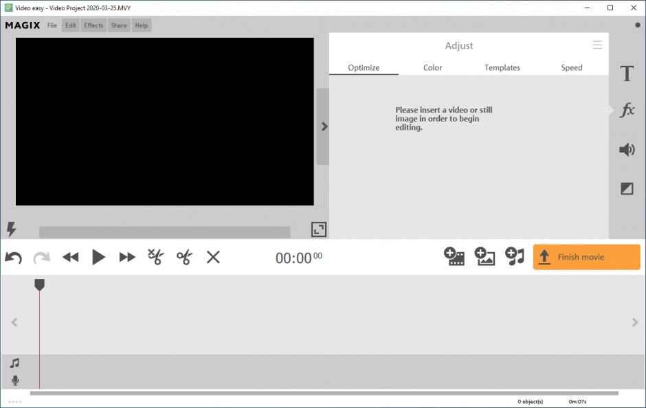 MAGIX Video easy main screen