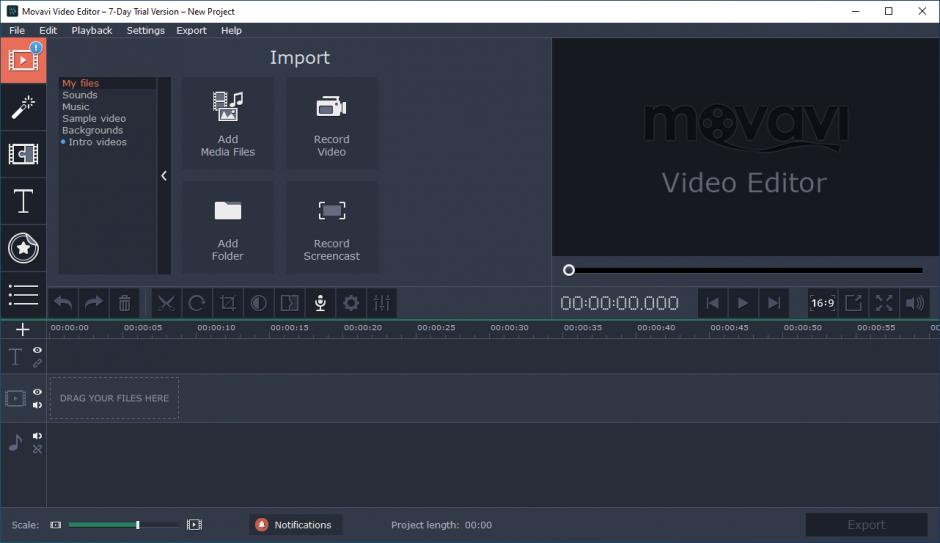 Movavi Video Editor main screen