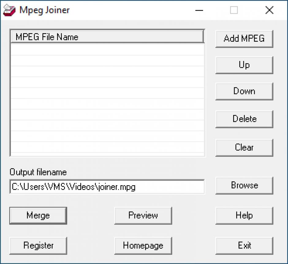 MPEG Joiner main screen