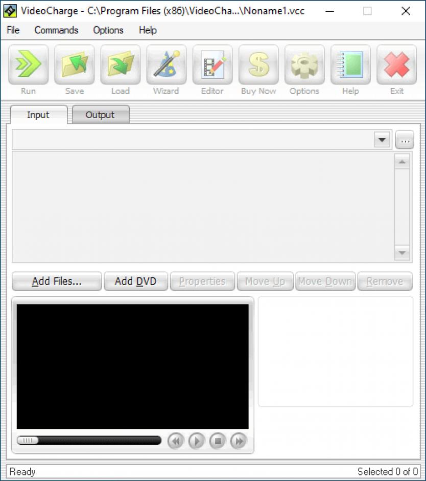 VideoCharge main screen