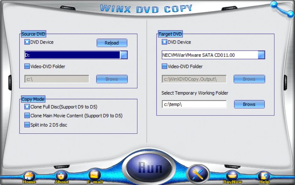 WinX DVD Copy main screen
