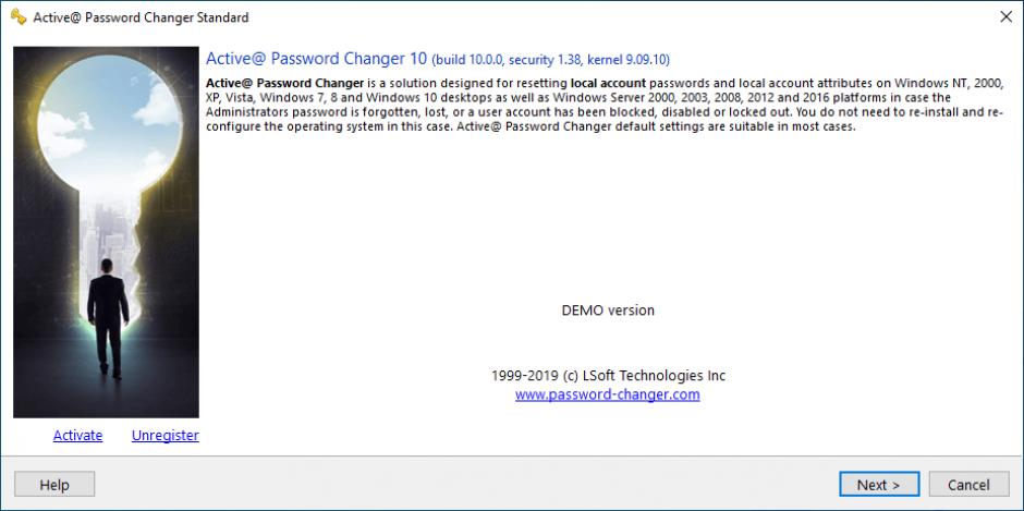 Active Password Changer Standard main screen