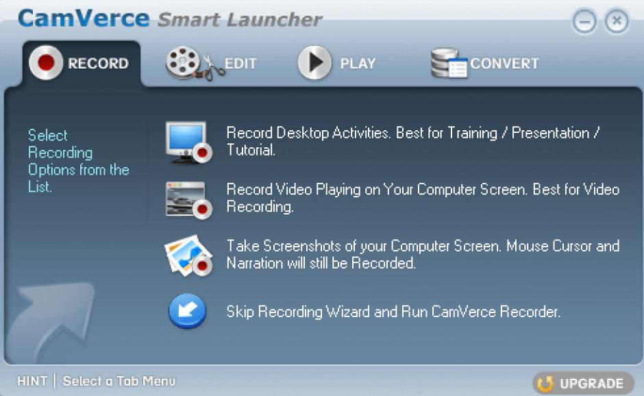 CamVerce Launcher main screen
