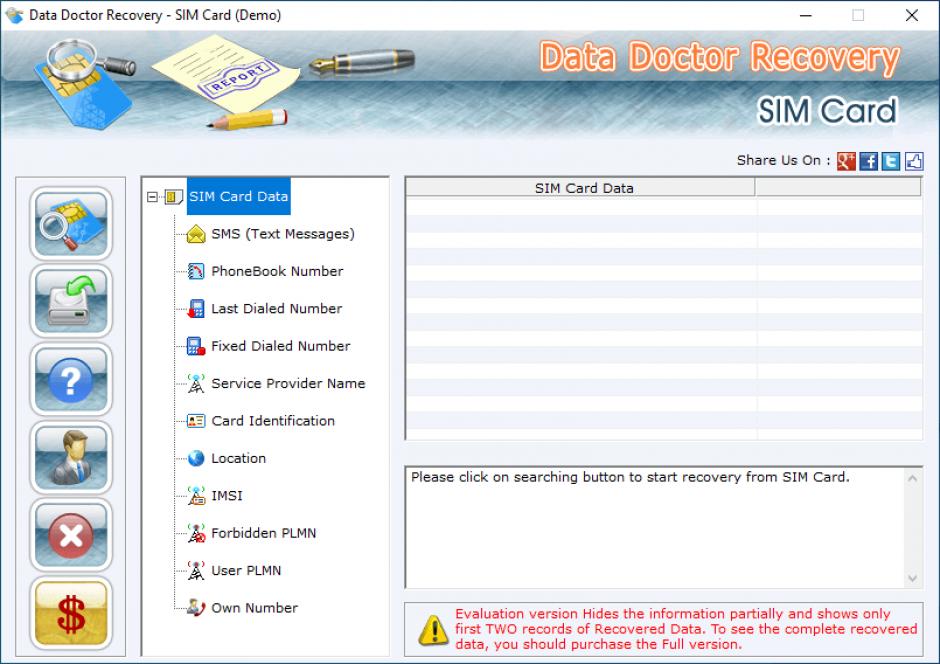 Data Doctor Recovery - SIM Card main screen