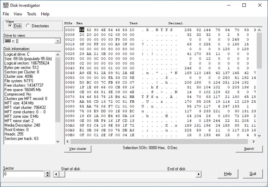 Disk Investigator main screen