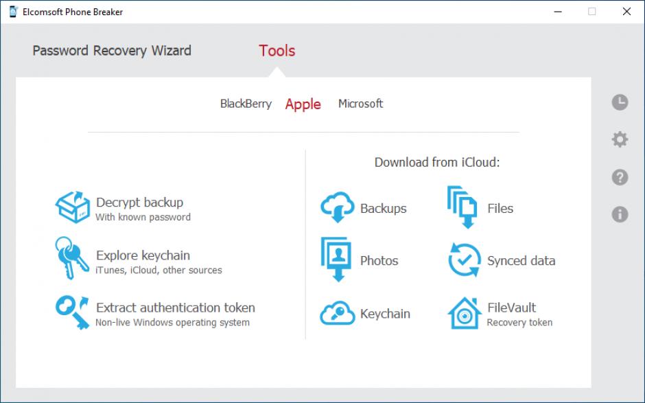 Elcomsoft Phone Breaker main screen