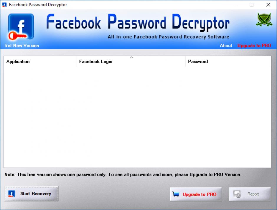 Facebook Password Decryptor main screen