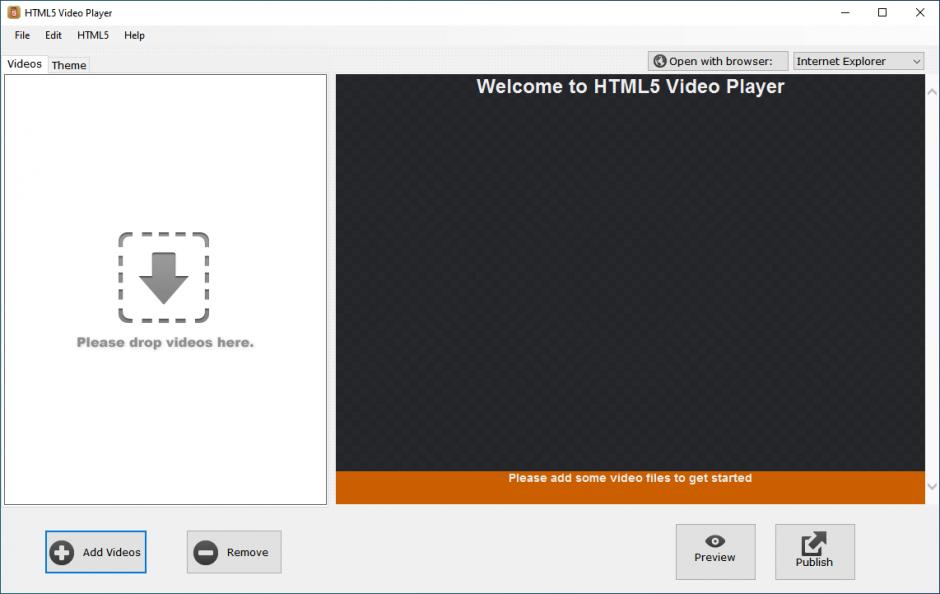 HTML5 Video Player main screen