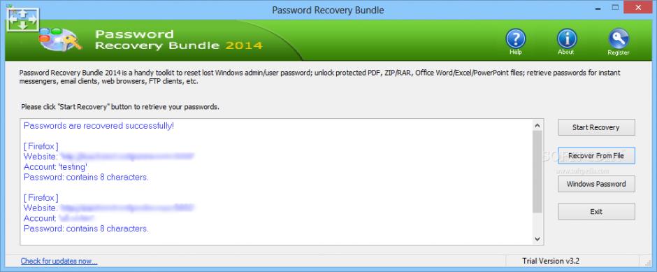Password Recovery Bundle 2018 main screen