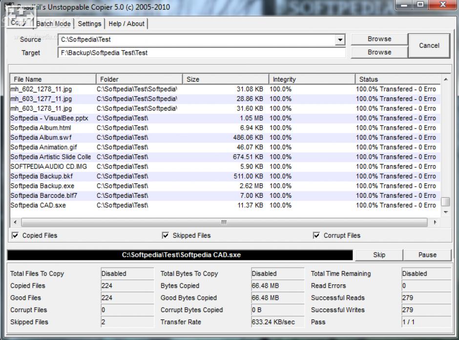 Roadkil's Unstoppable Copier main screen