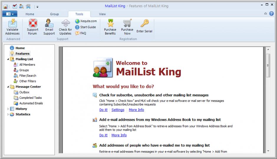 MailList King main screen