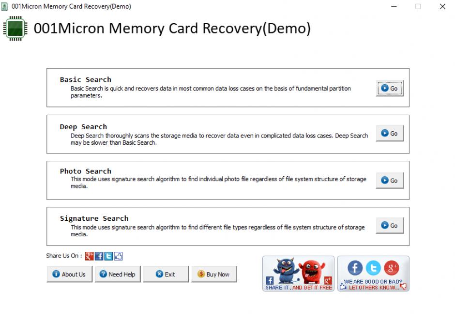 001Micron Memory Card Recovery main screen