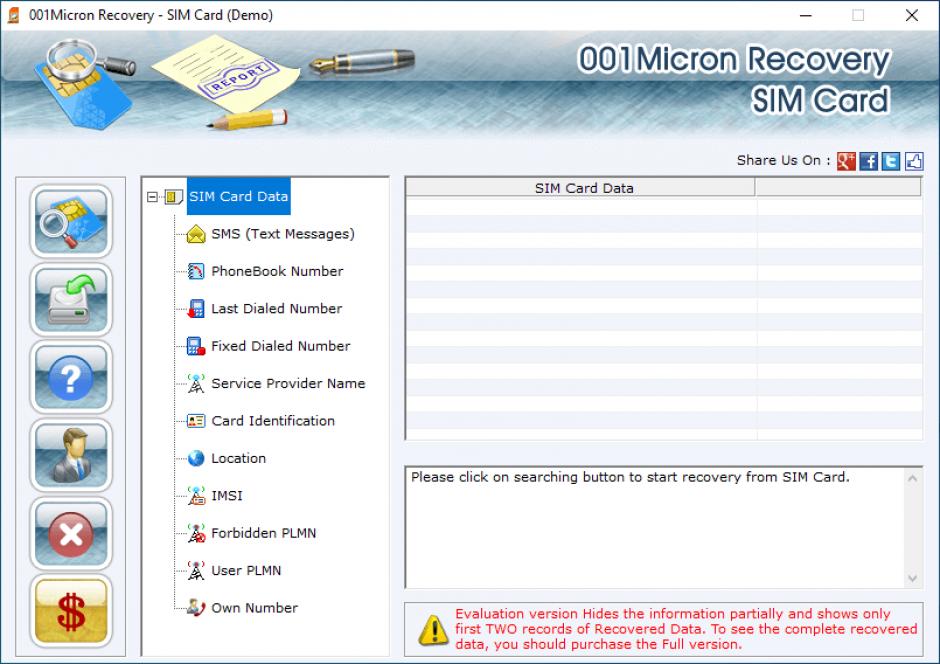 001Micron Recovery - SIM Card main screen