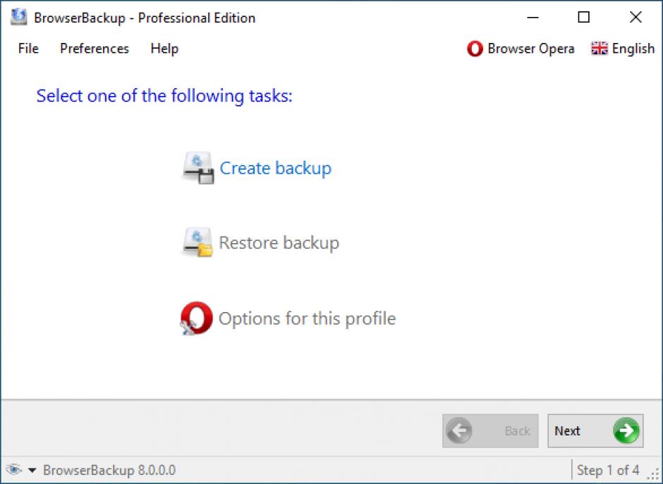 BrowserBackup main screen