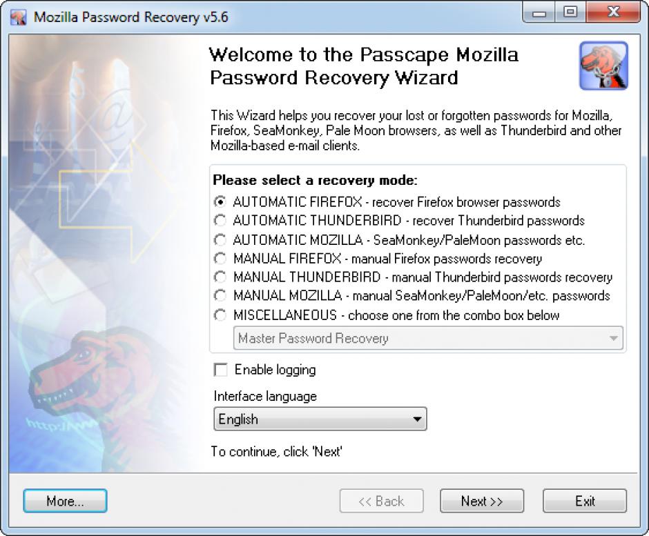 Mozilla Password Recovery main screen
