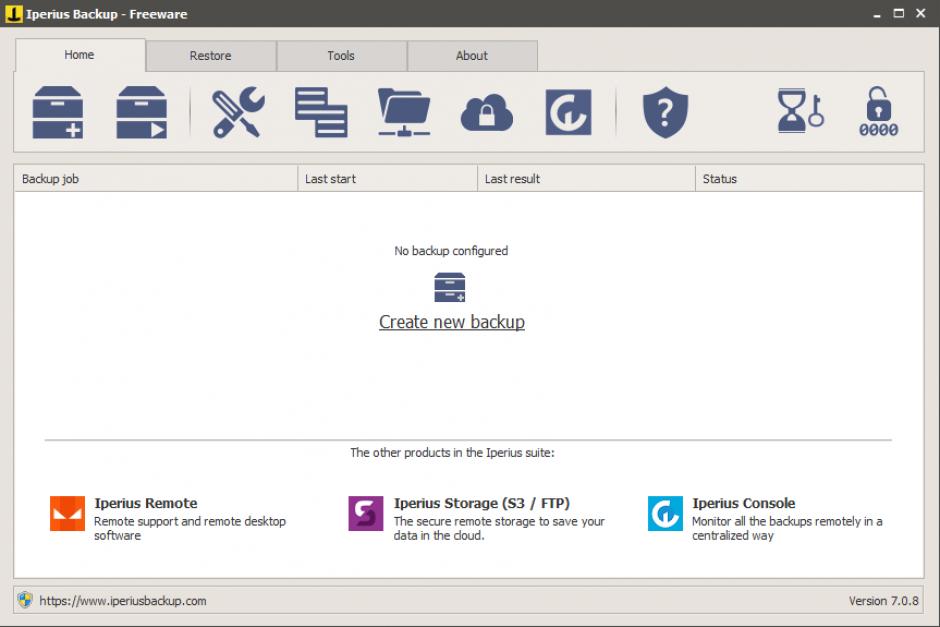 Iperius Backup main screen