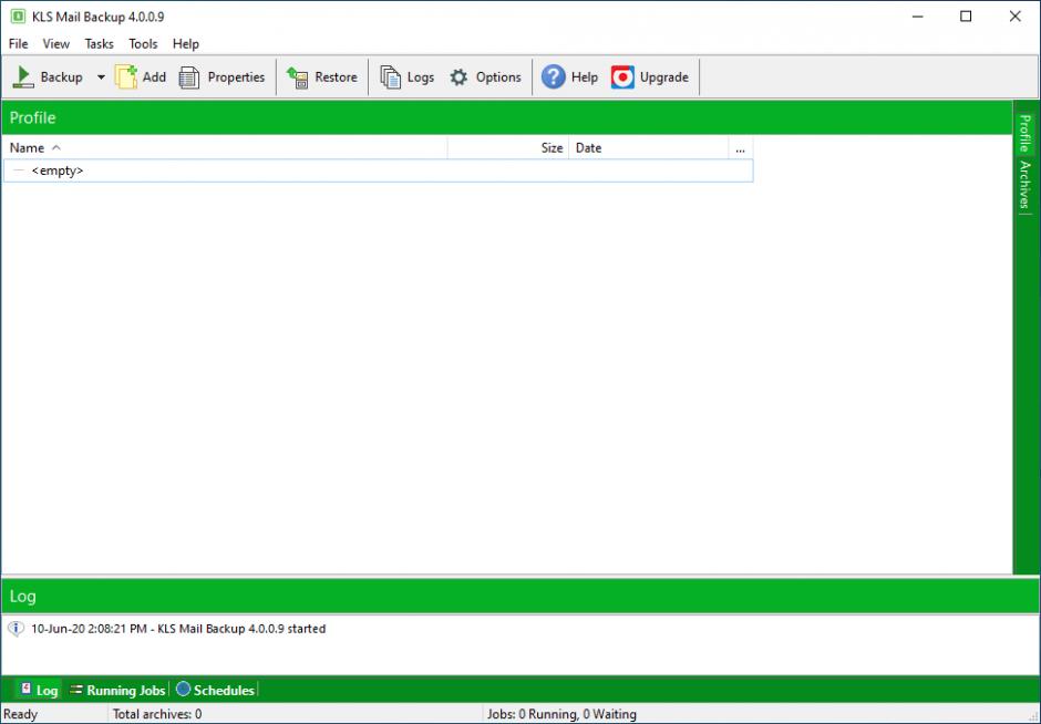 KLS Mail Backup main screen