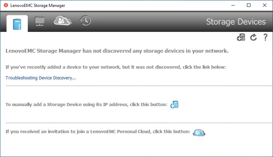 LenovoEMC Storage Manager main screen