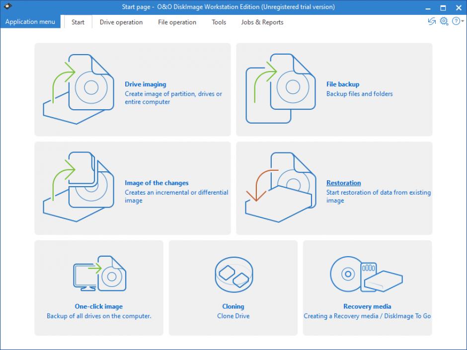 O&O DiskImage Workstation main screen