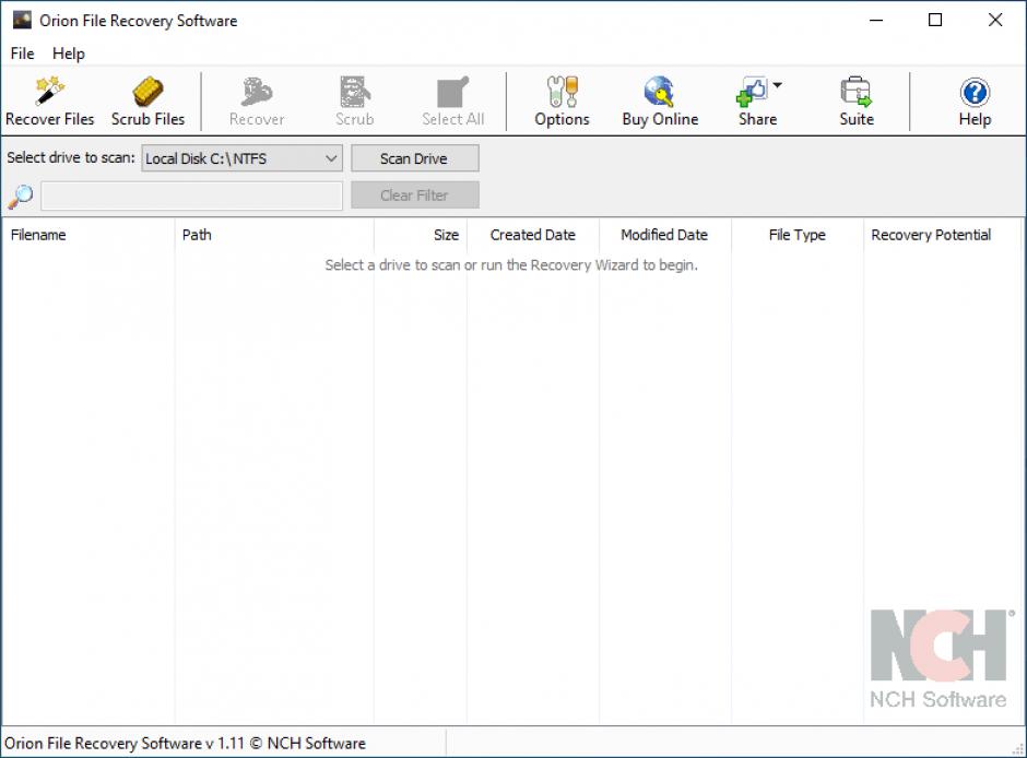 Orion File Recovery Software main screen