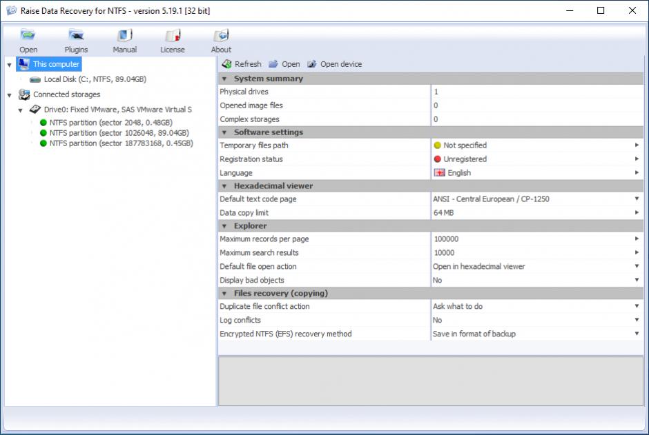 Raise Data Recovery for NTFS main screen