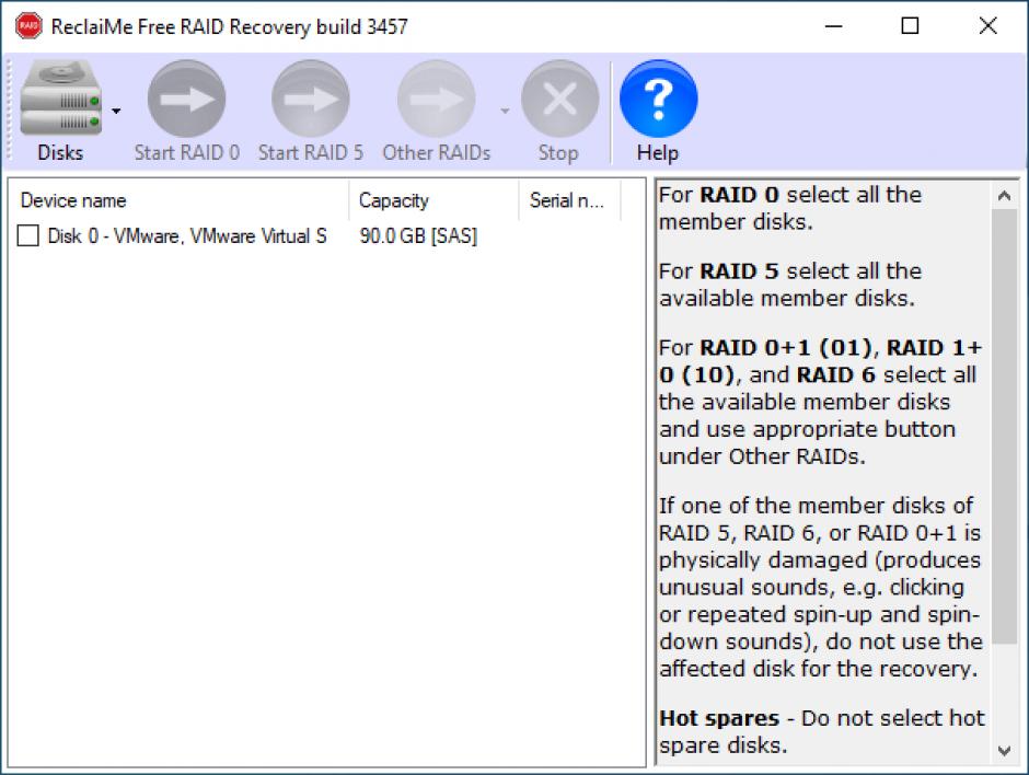 ReclaiMe Free RAID Recovery main screen