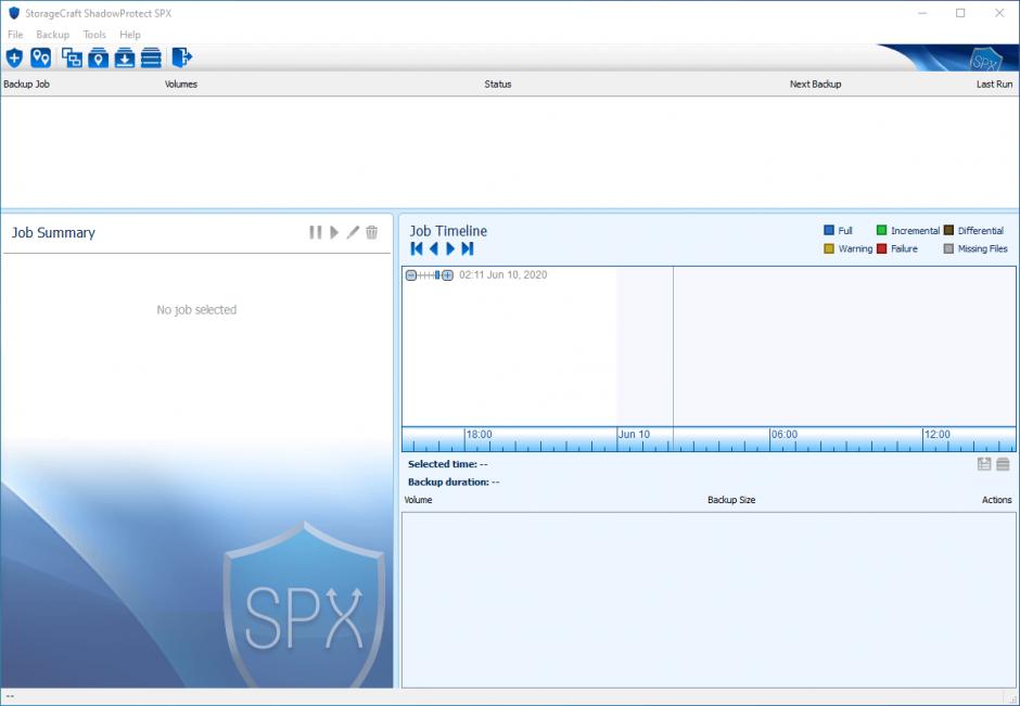 ShadowProtect SPX Desktop main screen