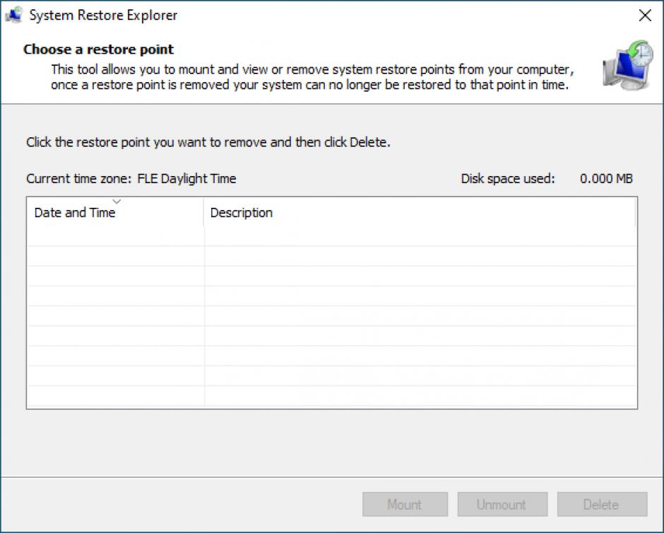 System Restore Explorer main screen