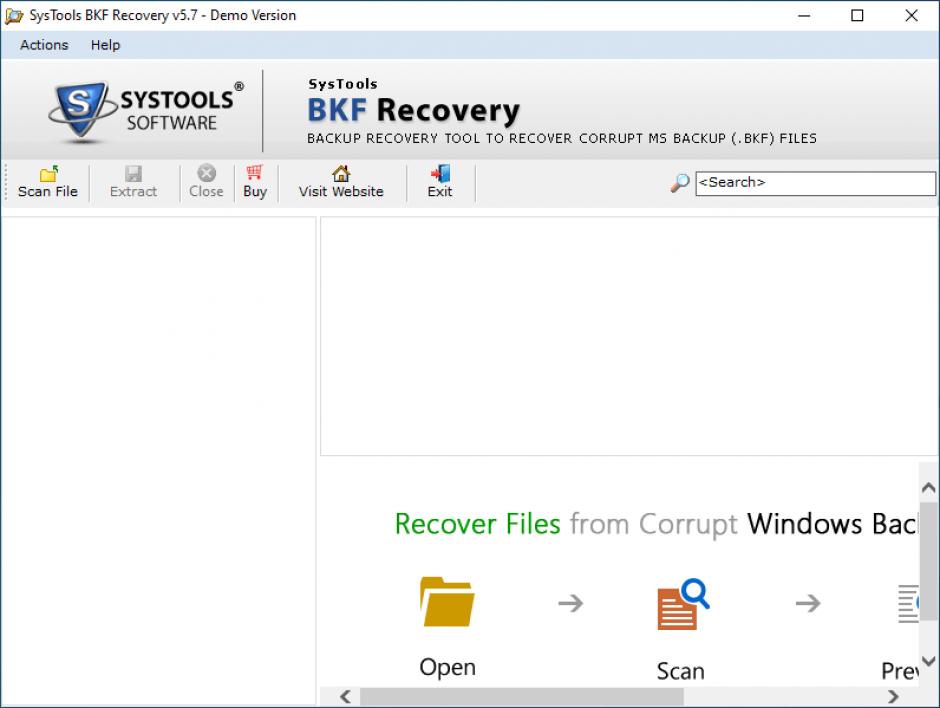 SysTools BKF Recovery main screen