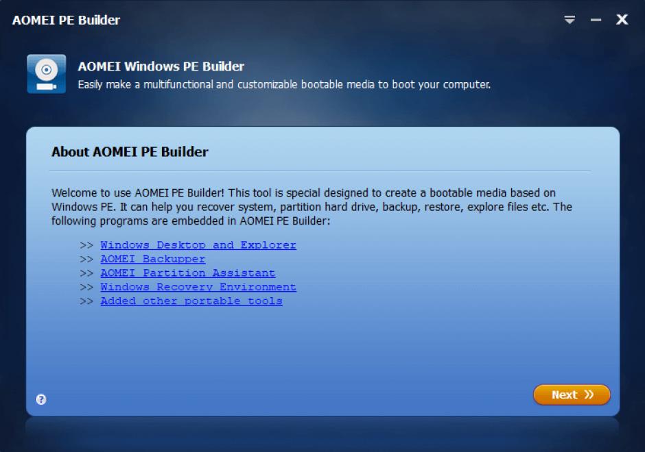 AOMEI PE Builder main screen