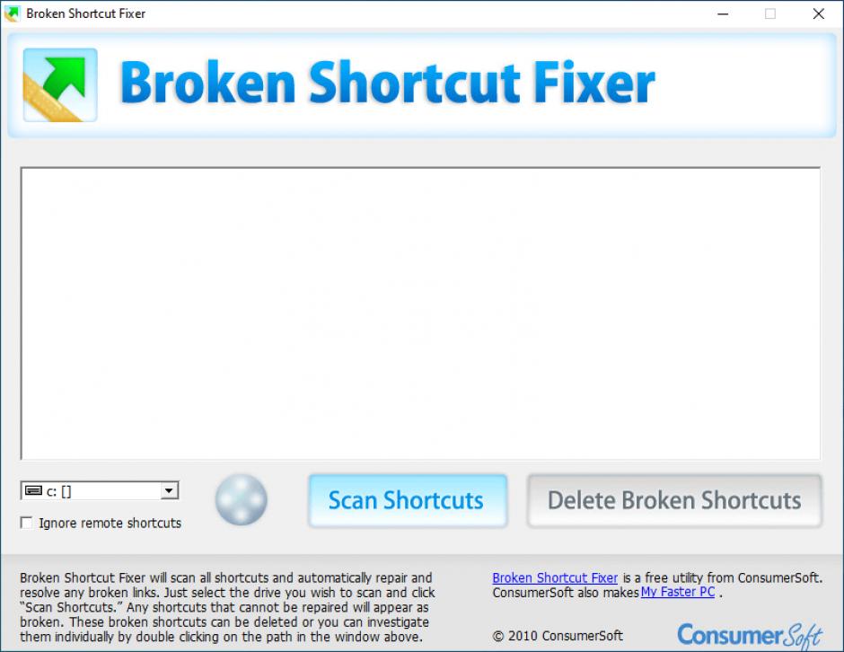 Broken Shortcut Fixer main screen