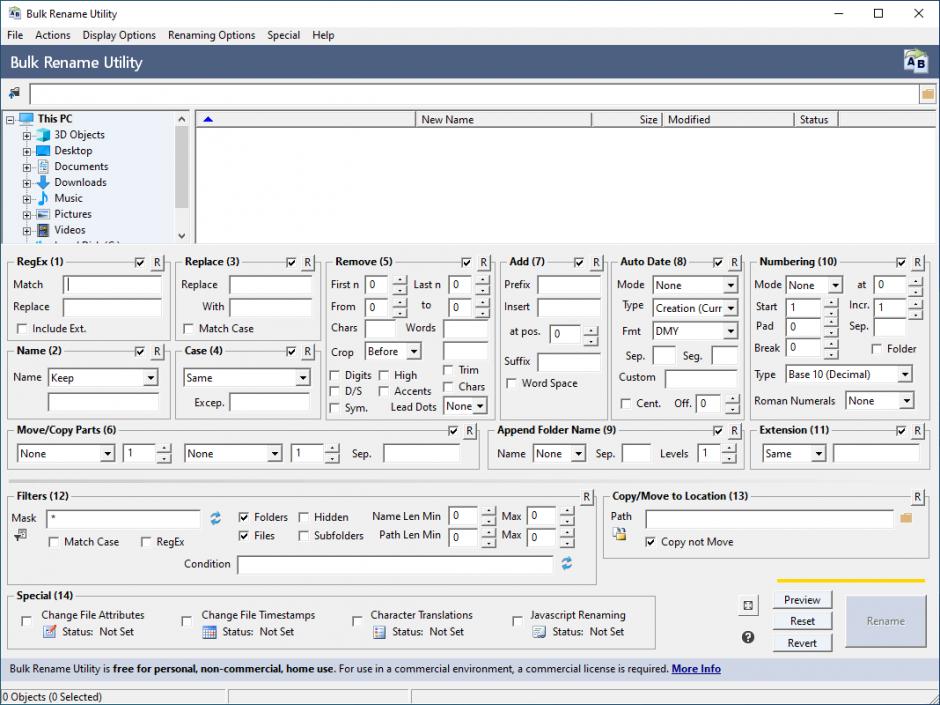 Bulk Rename Utility main screen